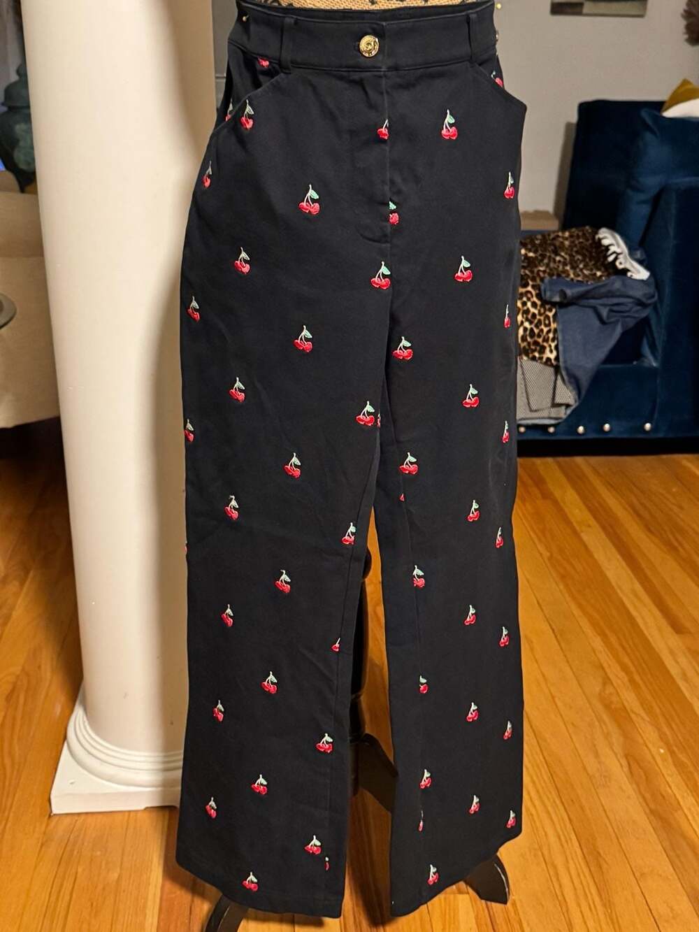 St. John Sport Cherry Embroidered Straight Leg Pants